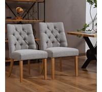 Home Source Samara Pair Of Dining Chairs High Back Button Tufted Upholstered in Dark Grey Home Source Dark Grey