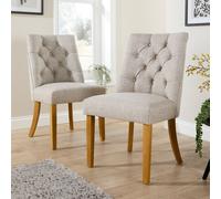 Home Source Samara Pair Of Dining Chairs High Back Button Tufted Upholstered in Light Grey Home Source Light Grey