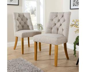 Home Source Samara Pair Of Dining Chairs High Back Button Tufted Upholstered in Light Grey Home Source Light Grey