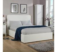 (King Size) Ottoman Upholstered Storage Bed Gas Lift Cream Boucle Finish