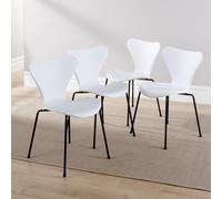 Home Source Set 4 Dining Chairs Curved Iron Tube Legs PP Seat Retro Diner Kitchen in White Home Source White