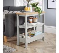 Home Source Side Table Grey 36mm Oak Effect Top Storage Shelves Home Organiser in Light Grey Home Source Light Grey