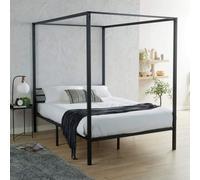 Home Source Sierra 4Ft6 Double 4 Poster Black Metal Canopy Bed Frame