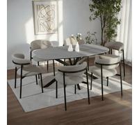 Home Source Sigma 160Cm Modern Grey Dining Table And 6 Beige Velora Chairs Set