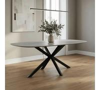 Home Source Sigma 200Cm Modern Grey Dining Table With Black Crossed Metal Legs