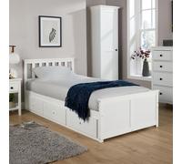 Home Source Single 3ft Pine Wooden Bed Frame 3ft Underbed Storage Drawers Bedroom in White Home Source White Single