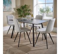 Home Source Slate Grey Wickford Dining Table Set With 4 Ashford Light Grey Boucle Chairs