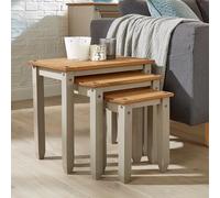 Home Source Solid Pine Wood Nest of Tables, Set of 3 for Living Room, Grey Finish