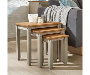 Home Source Solid Pine Wood Nest of Tables, Set of 3 for Living Room, Grey Finish