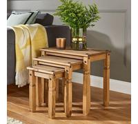Home Source Solid Pine Wood Nest of Tables, Set of 3 for Living Room, Natural Finish