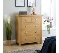 Home Source Solid Wooden Storage Chest 5 Drawer Bedroom Clothing Storage Organiser in Light Oak Home Source Light Oak