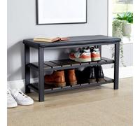 Home Source Spalding Black Metal Pu Upholstered Shoe Rack Bench