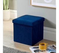 Home Source Square Corduroy Folding Storage Ottoman Blue