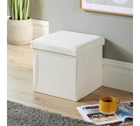 Home Source Square Corduroy Folding Storage Ottoman Cream