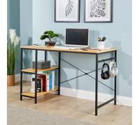 Home Source Computer Desk Adjustable Shelves Storage Hook Office Table Workstation in Light Oak Home Source Light Oak