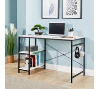 Home Source Stanton White Desk With Adjustable Shelves Headphones Hooks, White