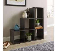 Home Source Step Style Storage Cube 6 Shelf Bookcase Wooden Display Staircase Unit in Black Home Source Black