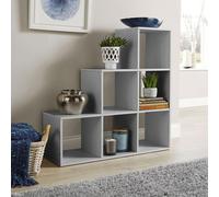 Home Source Step Style Storage Cube 6 Shelf Bookcase Wooden Display Staircase Unit in Grey Home Source Grey