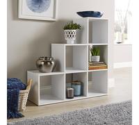 Home Source Step Style Storage Cube 6 Shelf Bookcase Wooden Display Staircase Unit in White Home Source White