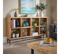 Home Source Open Wide Bookcase Solid Wooden Mango Frame Iron Home Office Storage in Light Oak Home Source Light Oak