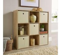 Home Source Storage Cube 9 Shelf Bookcase Wooden Display Unit Organiser Home in Light Oak Home Source Light Oak