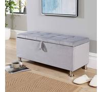 Home Source Storage Ottoman Chest Padded Seat Buttoned Detailing Metal Legs in Light Grey Home Source Light Grey