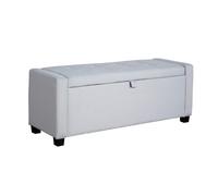 Home Source Storage Ottoman, Lift Up Lid Chest, Footstool Bench, Bedding Blanket Toy Box, Deep Button Detail, 110cm, Grey Linen