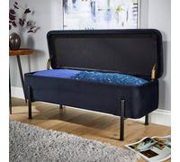 Home Source Storage Ottoman Seat Boucle Velvet Metal Legs Compact Bedroom Storage in Black Home Source Black