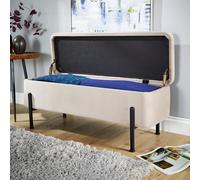 Home Source Storage Ottoman Seat Boucle Velvet Metal Legs Compact Bedroom Storage in Light Grey Home Source Light Grey