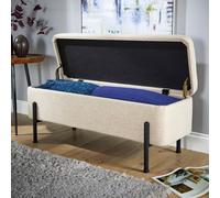 Home Source Storage Ottoman Seat Boucle Velvet Metal Legs Compact Bedroom Storage in Off-White Home Source Off-White