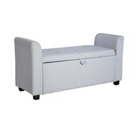 Home Source Storage Ottoman Window Seat, Fabric Footstool Bench, Lift Up Lid Chest, Bedding Blanket Toy Box, 120cm, Grey Linen