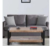 Home Source Industrial Coffee Table Mango Wooden Top Sturdy Iron Frame Home Living in Light Oak Home Source Light Oak