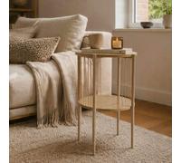 Home Source Tuxford Wooden Round Two Tier Side Table Compact With Storage Shelf - Oak