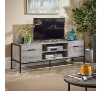 Home Source TV Unit Media Stand Storage Cabinet 2 Door Cupboard Shelf Storage in Light Grey Home Source Light Grey