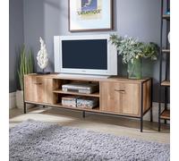 Home Source TV Unit Media Stand Storage Cabinet 2 Door Cupboard Shelf Storage in Natural Home Source Natural
