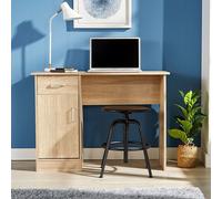 Home Source Tyler Desk 1 Drawer 1 Door Compact Computer Workstation Home Office in Light Oak Home Source Light Oak