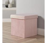 Home Source Velvet Blush Pink Square Folding Storage Ottoman