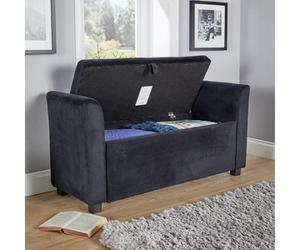 Home Source Verona Black Velvet Window Seat Storage Box Ottoman