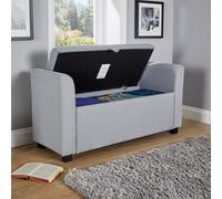 Home Source Verona Grey Ottoman Storage Box - Lift-Up Lid, Fabric Seat, Deep Buttoned Cushion, 120x45x60cm