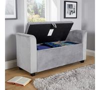 Home Source Verona Sleigh Style Velvet Window Bench Storage Seat Grey