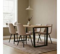 Home Source Vigo Solid Pine Dining Table And 4 Beige Ashford Chairs Set