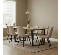 Home Source Vigo Solid Pine Dining Table And 6 Beige Ashford Chairs Set