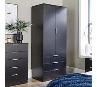 Home Source Wardrobe 2 Door 3 Drawer Bedroom Clothing Storage Inner Shelf in Black Home Source Black