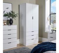 Home Source Wardrobe 2 Door 3 Drawer Bedroom Clothing Storage Inner Shelf in White Home Source White