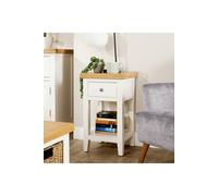 Home Source White Solid Wooden Bedside Lamp Table 1 Drawer Open Shelf 40mm Oak Top Home Source White