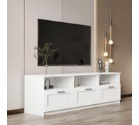 Home Source Latham TV Stand 3 Drawer Entertainment Unit Media Storage Cabinet White, White