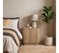 Home Source Winthorpe Wooden 2 Drawer Bedside Cabinet Nightstand Table Oak - Oak