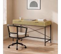 Home Source Wisbech Brown Desk & Nola Rattan Black Swivel Chair Set Home Source Brown