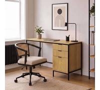Home Source Wisbech Brown Desk & Nola Rattan Black Swivel Chair Set Home Source Brown