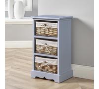 Wooden 3 Drawer Chest Storage Wicker Baskets Bedside Fully Assembled Home Source Grey One Size